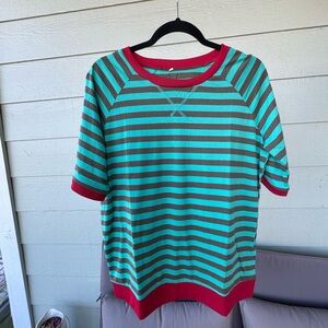 Striped Green and Red Short Sleeve Top